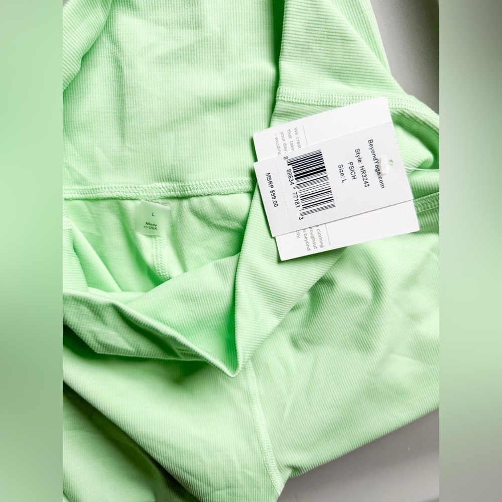 NWT Beyond Yoga Heather Ribbed High Waisted Midi Legging Lime Green - Picture 7 of 8